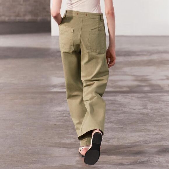 NWT ZARA WRAP CHINO PANTS ZW COLLECTION KHAKI GREEN XS - Picture 13 of 15